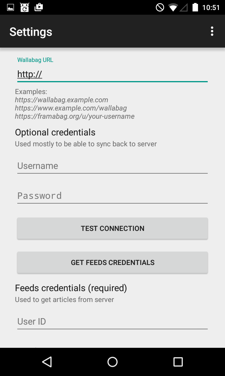 Settings screen