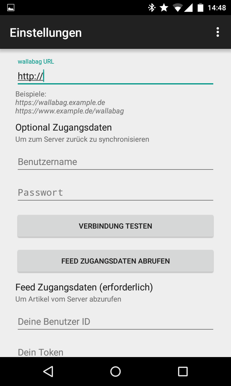 Settings screen