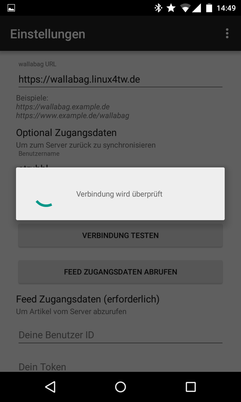 Connection test with your wallabag data